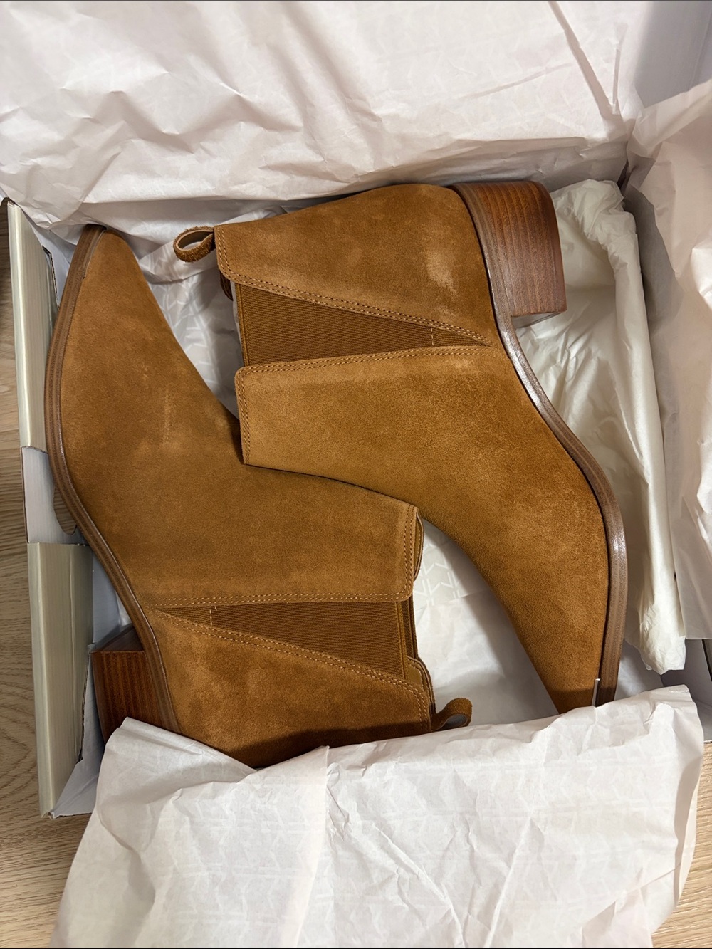 Marc Fisher Suede Chelsea Ankle Boots in Cognac Brown